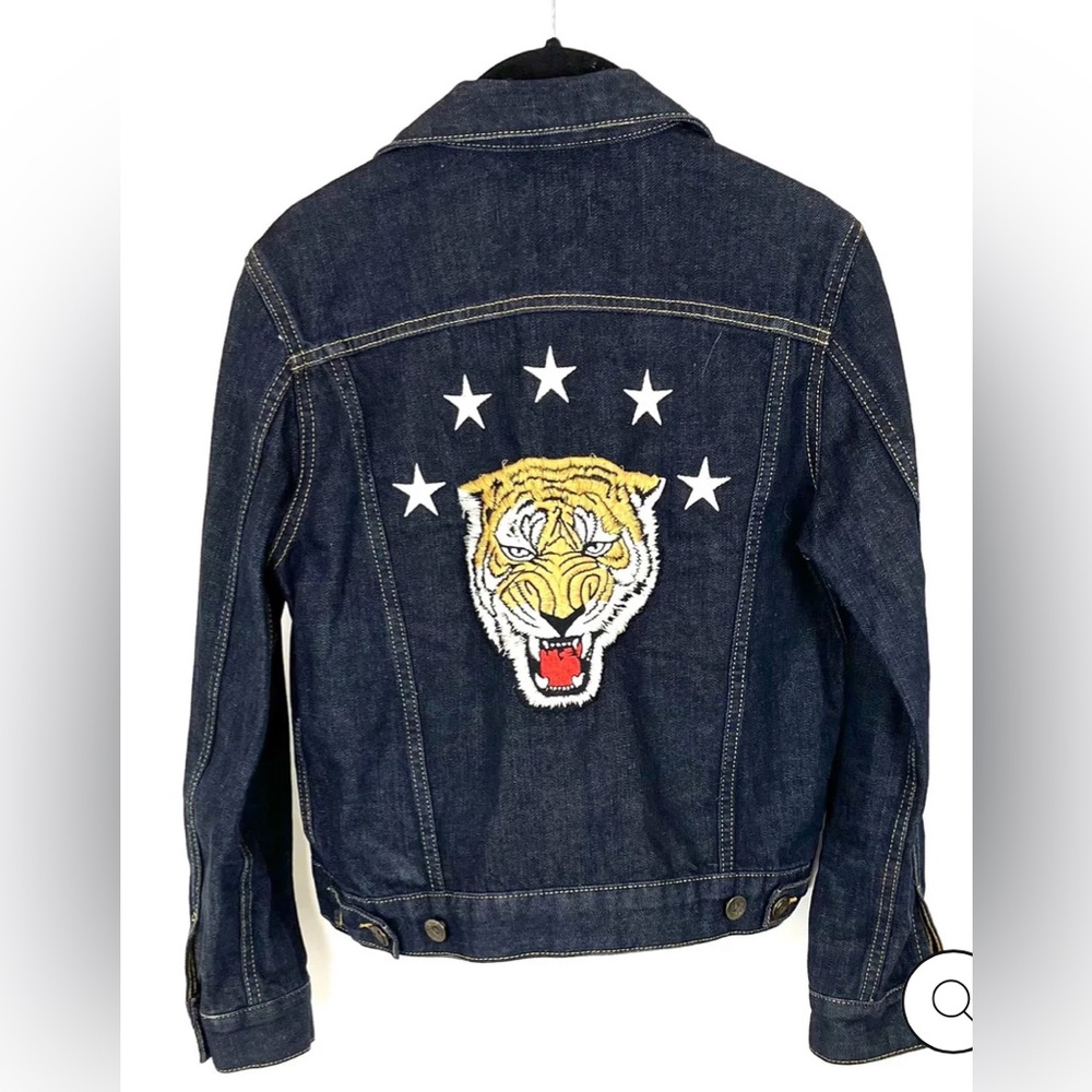 Sandro Tiger Embroidered Denim Jacket Back Tiger Animal Print Jean Jacket size S - Picture 7 of 11